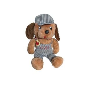 Vintage Knickerbocker Casey Jones Dog Plush Engineer Train Conductor Tan Striped